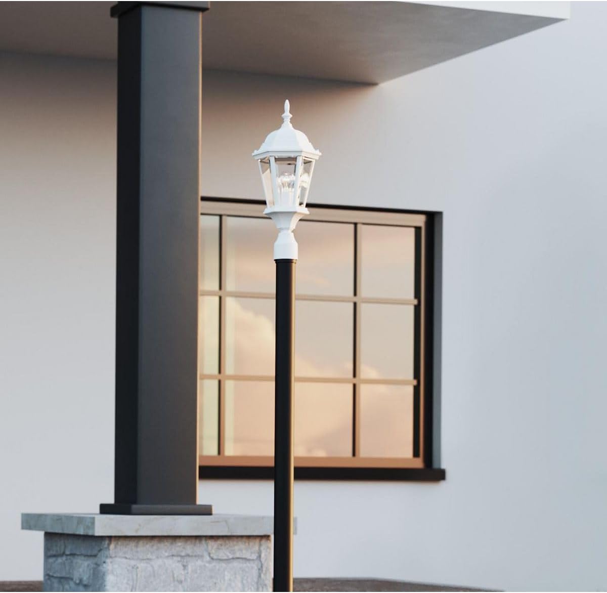 Progress Lighting Welbourne Collection 1-Light Clear Beveled Glass Traditional Outdoor Post Lantern Light Textured White