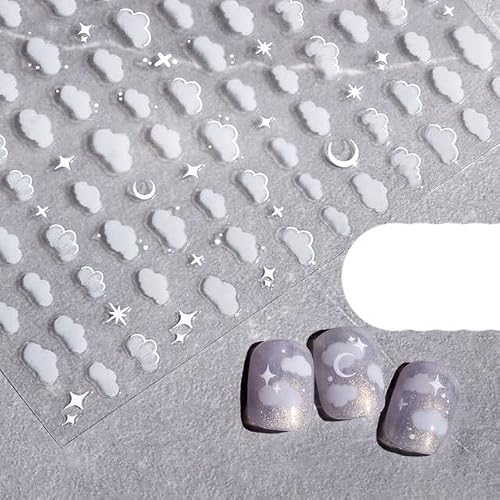 KEOJI 1 Pc White Cloud Nail Stickers/Ultra Thin Nail Art Stickers Self Adhesive Decals/Clouds Nail Decal