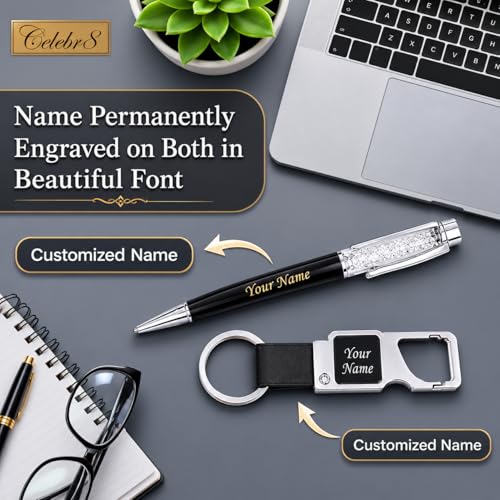 Image of Celebr8 Personalized Card Holder & Pen Gift Set | Custom Name Engraved RFID Visiting Card Holder Wallet with Stylish Pen | Premium Corporate Gift for Men | Gift for Dad, Husband & Father