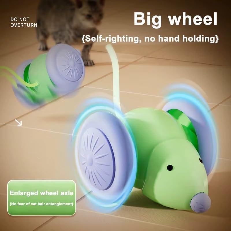 Image of Interactive Cat Toy for Indoor Cats | Automatic Moving Mouse Toy with Light-Up Tail | Smart Electric Chasing Toy for Kittens & Adult Cats (Mint Green)