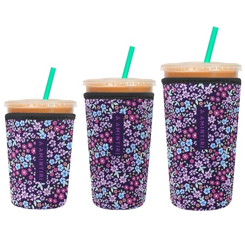 Image of 3 Pack Reusable Neoprene Sleeve for Iced & Hot Drinks, Compatible with Starbucks & Dunkin' Coffee Cup. (Garden World)