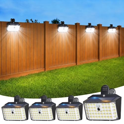 LIFENGSOLER Clip on Solar Lights Outdoor with Motion Sensor 600LM 176LED Solar Fence Lights Outdoor Waterproof 3 Modes & Portable Security Lights for Chain Link Patio Deck Yard Garage(4Pack)