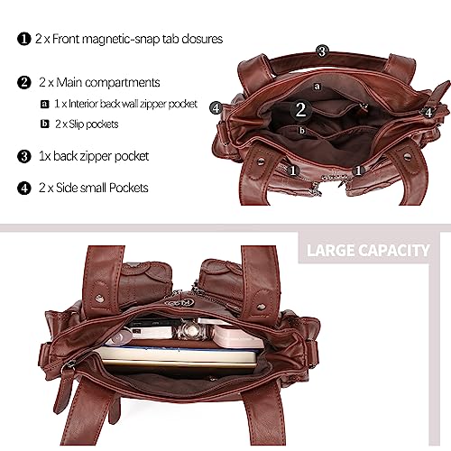 Image of KL928 Women's Large Purses Handbags PU Leather Multi-Pocket Shoulder Bag | Large