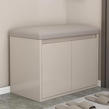 Shoe Storage Bench with Flip-Top Compartment Entryway Bench with Padded Cushion, Shoe Cabinet Bench for Living Room & BedroomSize60x35x50cm,ColorCream Khaki
