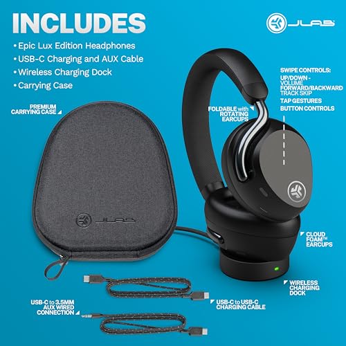 JLab Epic Lux Lab Edition Noise Cancelling Wireless Over Ear Headphones, Graphite - image 8