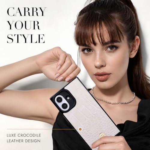 Image of COCOMII Rectangle for iPhone 16 Case, Ivory Crocodile Leather
