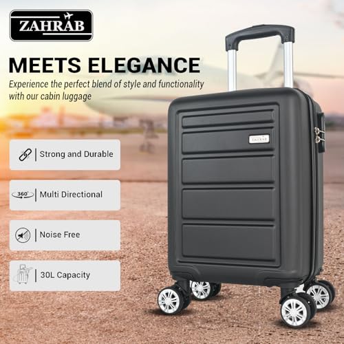 ZAHRAB 40x30x20cm Hard Shell for Ryanair Wizz Air, Underseat Bag Lightweight Hand Luggage Cabin Bag Trolley with Wheels Flight Bags Suit Case (Black, 40x30x20 cms)