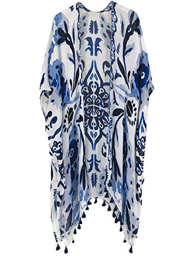 Moss Rose Women's Beach Kimonos Tops Blouses Swimsuit With Bohemian Floral Print Cover Up Cardigant Shawl #TOP5