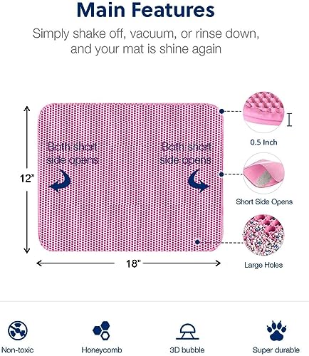 Image of Cat Litter Mat 12x18 Inch - Double Layer Open Edge Design, Waterproof & Urine Proof, EVA Material, Durable and Washable Litter Trapping Mat (Pink)