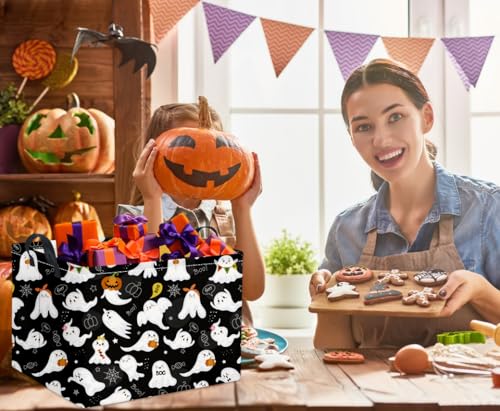 Image of Rectangular Halloween Basket for Boys and Girls Kids Trick or Treat Pumpkin Basket for Halloween Parties Cute Storage Bin Organizer Box Room Decor(Black ghost)