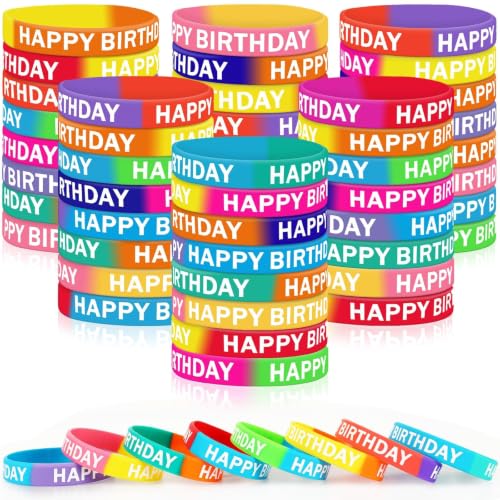 Image of JUNEBRUSHS 64pcs Happy Birthday Rubber Bracelets Classroom Reward Gifts
