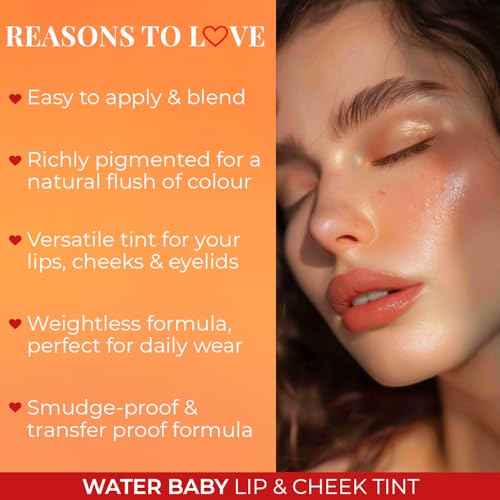 Image of Just Herbs Water Baby Smudge & Transfer Proof | 12hrs Stay | Richly Pigmented Infused with Aloe Vera Multipurpose Water Tint for Lips, Cheeks and Eyelids for Women