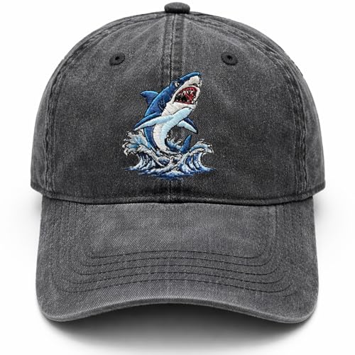Shark Embroidered Baseball Cap for Men & Women Adjustable Dad Hat Vintage Ball Cap for Daily Use & Sun Protection
