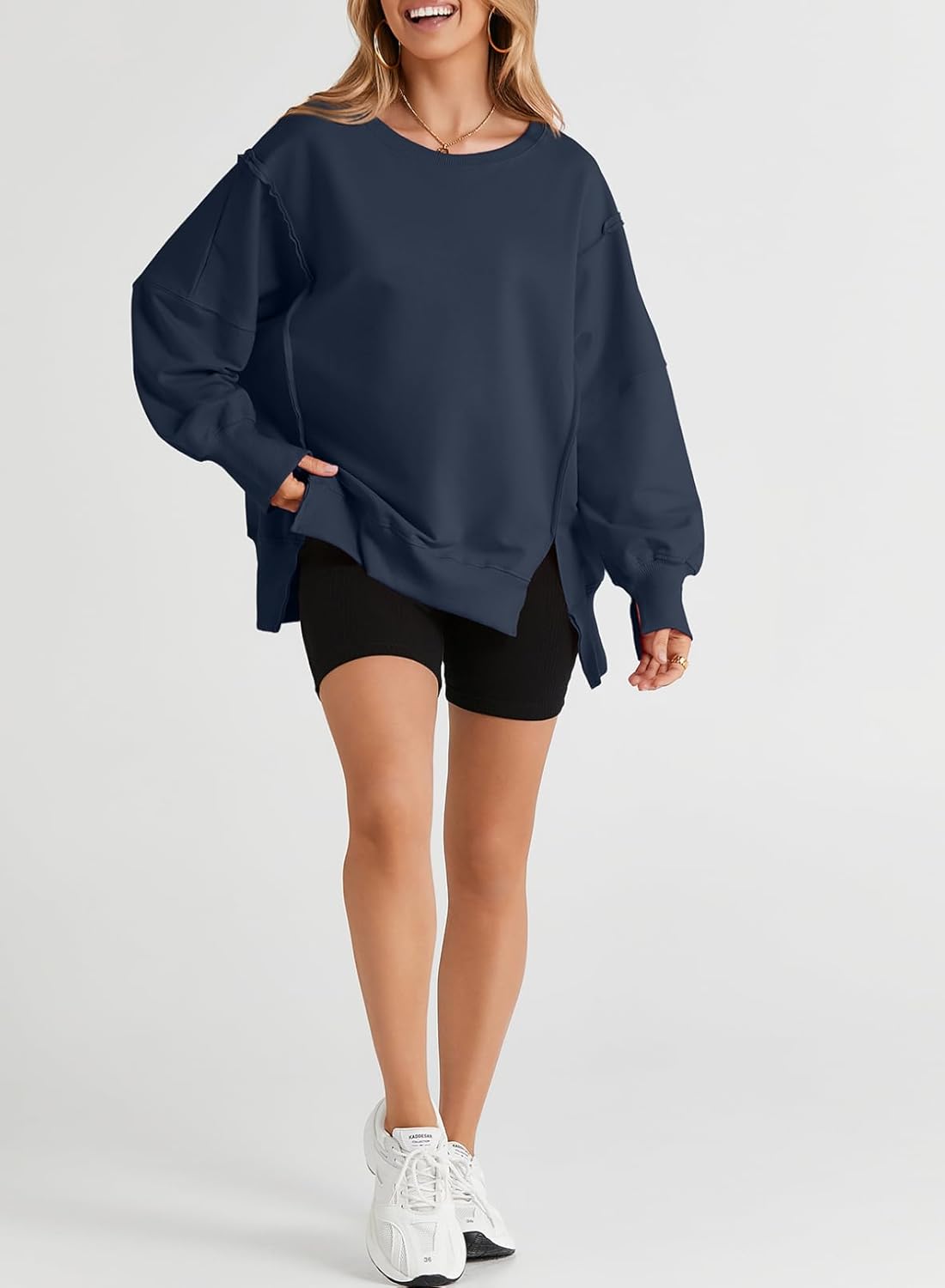 SHEWIN Womens Oversized Reverse Seam Sweatshirt Casual Long Sleeve Pullover Tops Lightweight Loose Crewneck Sweatshirts - Image 3