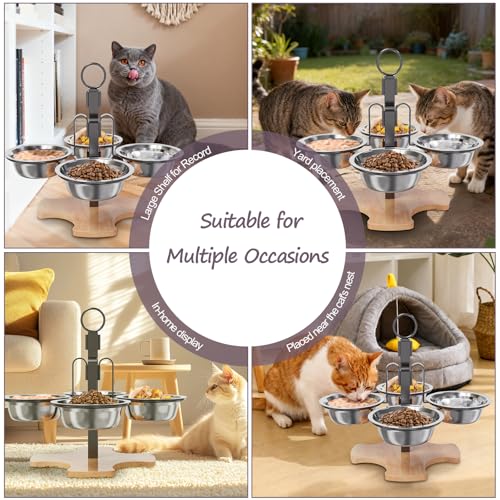 Optyuwah katzennapf erhöht Futternapf Katze - Futternäpfe Katzen 4er Set katzennäpfe,Höhenverstellbar Fressnapf Katze mit Ständer Edelstahl Näpfe für Wasser Futter Katzen,kleine Hunde