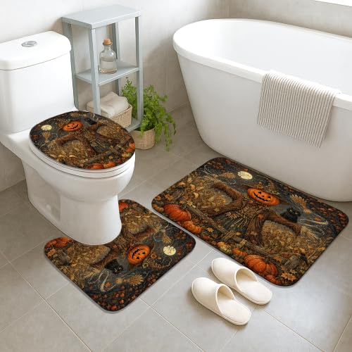 Rideau de douche épouvantail et chat avec oeillets et crochets d'installation