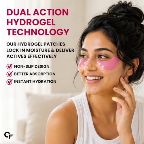 Image of Carbamide Forte Hydrogel Under Eye Patches For Dark Circles | Under Eye Mask with Caffeine, Rose Extract, Niacinamide | Reduces Dark Circles & Puffiness | Hydrating & Brightening Eye Patches | 60 Patches (30 Pairs)