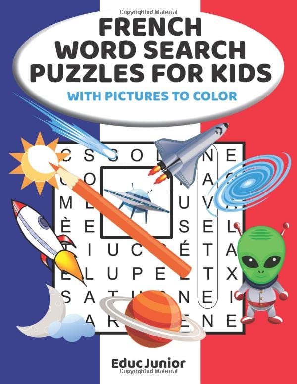 French word search puzzles for kids with pictures to color