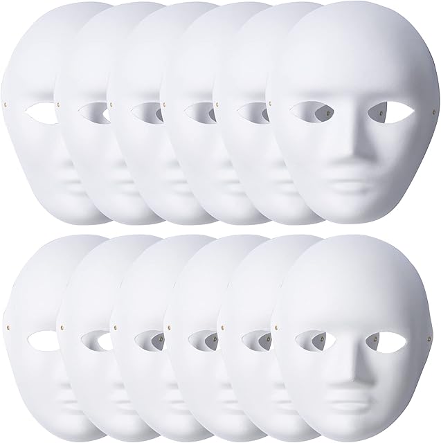 Unnosin Halloween Masquerade Paintable Horror Mask DIY Halloween Party Dress Up Mask(Paper, White, 12PCS)