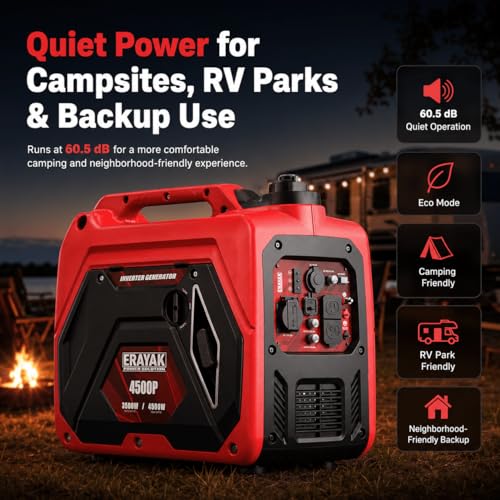 ERAYAK 4500W Portable Inverter Generator for Home Use, Super Quiet Small Generator for Camping Outdoor Emergency Power Backup, Gas Powered Engine, ECO Mode, EPA Compliant - Image 4
