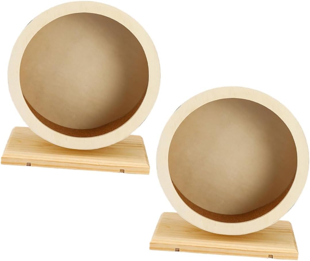 2pcs Silent Hamster Running Wheels with Soft Cork Liner Wooden Exercise for Dwarf Hamsters Rats Hedgehogs Chinchillas Guinea Pigs Noise-reducing Small Animal Fitness Wheels