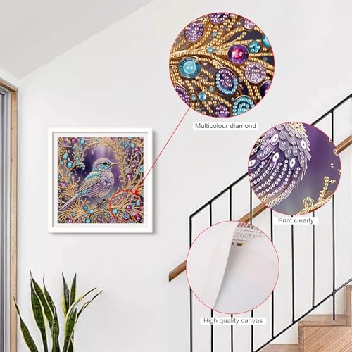 Image of Tontut Diamond Art Painting Kit, Purple Bird 5D DIY Special Shape Mosaic Crafts for Beginners and Adults, can be Gifted to Family and Friends, Great for Decorating Home and Office Walls