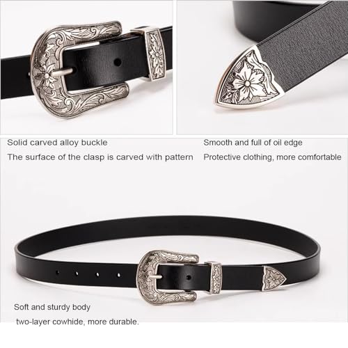 Belts for Women Womens Belt Black Goth Jeans Women's Western Woman Plus Size Leather Gothic Cowgirl Silver Buckle Belt3