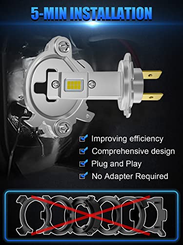 Ofiram H7 Led Headlight Bulb, 16 Csp Chips 1:1 Mini Size H7 Led Bulb High And Low Beam Fog Lights Plug And Play 500% Brighter 6500K Cool White No Adapter Required Halogen Replacement (Pack Of 2) #TOP3