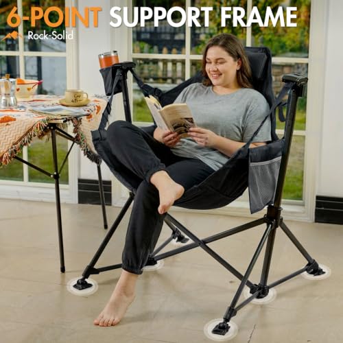 Portal Hammock Camping Chair Silla de Camping Colgante Resistente 400 lbs - Malla Transpirable con Respaldo Ajustable y Almohada para la Cabeza, Portátil, Negro miniatura 5