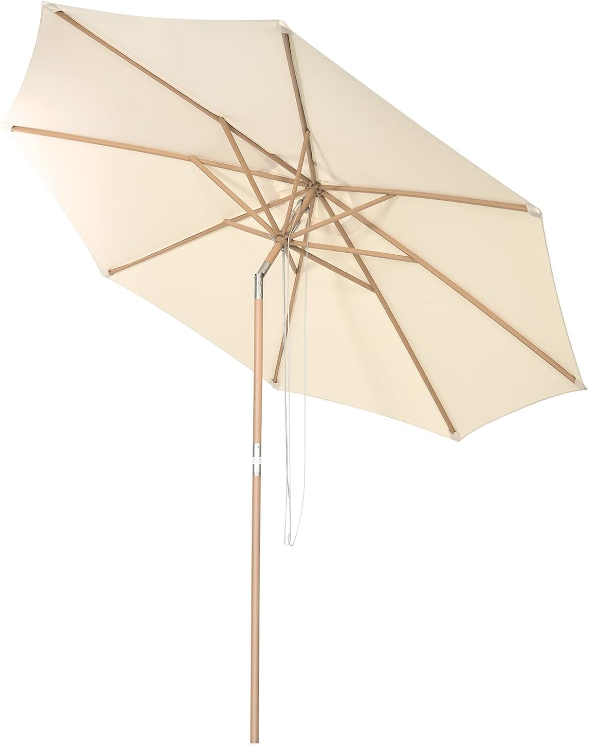 GOPLUS Sonnenschirm Holz, Gartenschirm 260cm UV-Schutz, Marktschirm mit 3-stüfig höhenverstellbar, Balkonschirm, Terrassenschirm tragbar leicht, Tischschirm für Garten, Strand, Terrasse & Pool, Beige