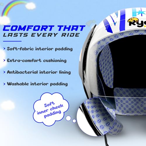 Image of RydrKids-URA Star S-Leo-Blue Motorcycle Helmet with Visor Shield and Helmet Bag, Size XS (Ages Upto 8 Years Blue) | Lightweight, Adjustable Safety Helmet for Boys