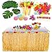 Produktbild KAHEIGN 109Pcs Hawaii Luau Tischröcke Party Dekorationsset, Hawaiian Hibiscus Gras Tischrock mit Hawaiianische Blüten, Palmblätter Regenschirme und 3D Fruchtstrohhalme für BBQ Garten Tiki Party