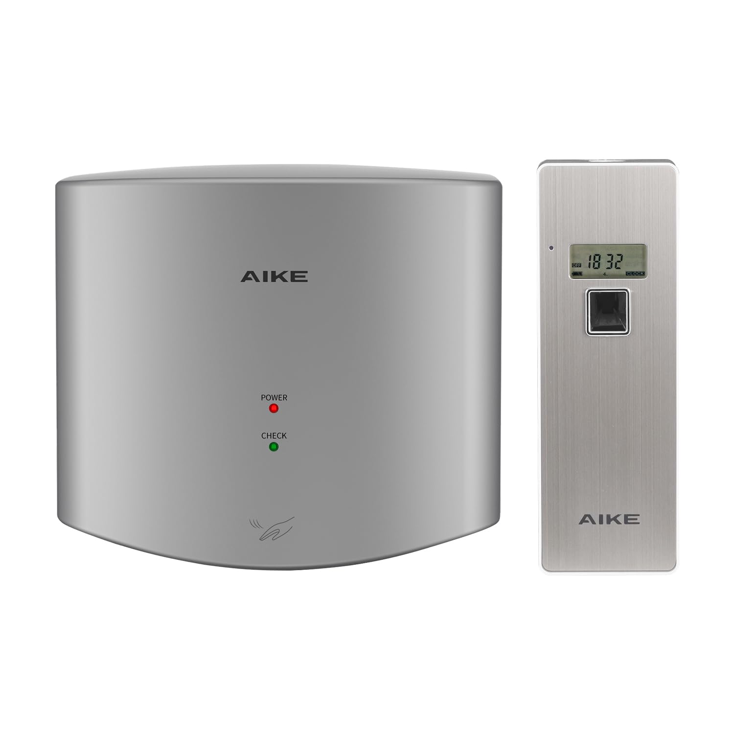 AIKE Automatic Hand Dryer and Automatic Air Freshener Spray Dispenser Bundle, Model AK2630 Silver & AK1801 Brushed