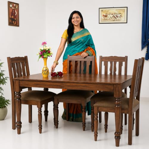 Image of 4 Seater Dining Table Set for Home & Kitchen | Table Size 51 x 32 x 29 Inches | Chair Size 18 x 18 x 39 Inches | Wooden Dining Furniture Set | Basic Assembly Required (Walnut Finish)
