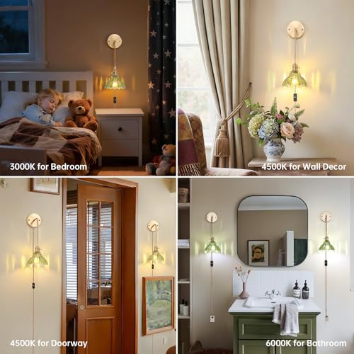 Image of Shenmoyl Vintage Plug in wall sconces Set of 2, 4.9FT Corded Wall Lamps with Green Lily of The Glass Shade Hanging, Green sconces wall Decor for Bedroom Living Room Hallway Doorway
