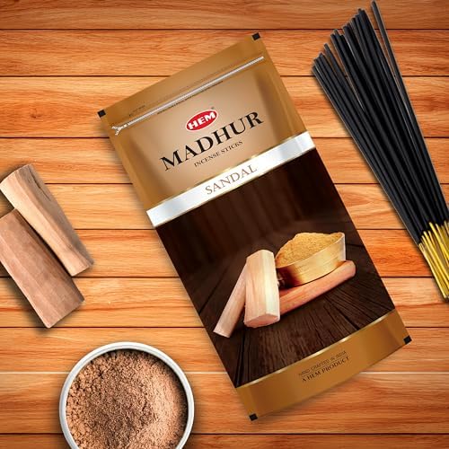 Image of Hem Madhur Sandal Incense Sticks - Pack of 3 | Sandalwood Aroma for Puja, Meditation & Home Ambiance | Resealable Zip Pouch Aggarbatti | Long-Lasting Fragrance | Burns 35-40 Min | Approx 300 Sticks