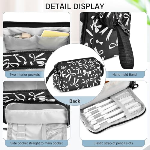Image of Bow Black Pencil Case Pouch Big Capacity Pencil Bag Box Organizer Pen Case with Compartmens Stationery Organizer for Girls Boys Women School College Office