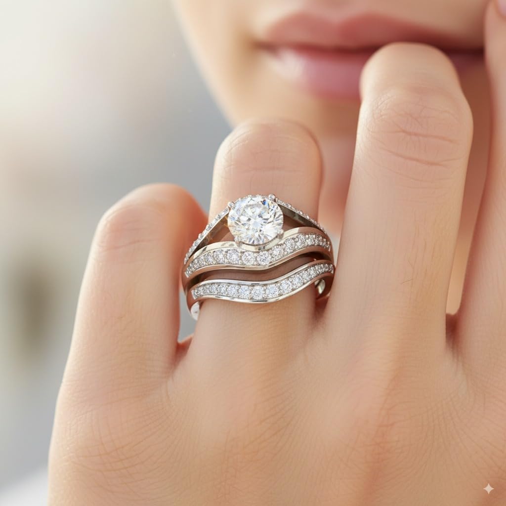 1-5 cctw Moissanite/Lab Grown Diamond Halo Engagement Ring for Women 925 Sterling Silver/10K/14K/18K White Yellow Or Gold Solitaire with Accents Wedding Bridal Ring Band Set