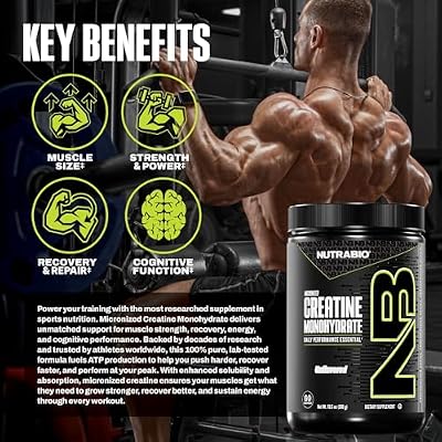 NutraBio Pure Micronized Creatine Monohydrate Powder Supplement, Unflavored, (300 g) - Supports Bulk Muscle Energy, Recovery, and Strength - HPLC Tested Creatine Powder Supplement for Men and Women
