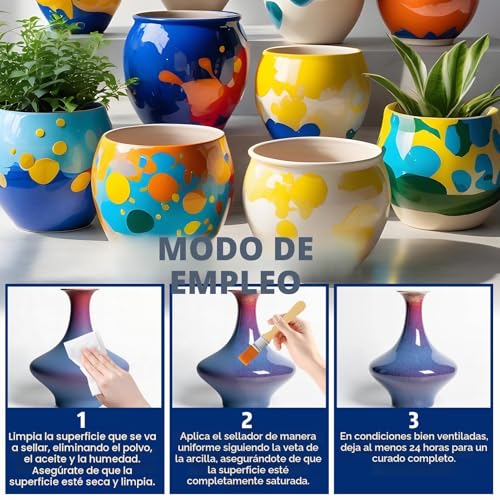Miniatura 6 de Allony Barniz Arcilla, Sellador Cerámica, Barniz Arcillas Secado Al Aire, Brillante Impermeable, Previene Grietas, Ideal Para Arcilla, Cerámica, Porcelana Y Manualidades, 250ml