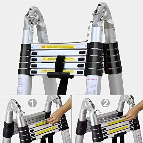 Image of Bigapple Aluminium Folding Step Ladder Portable and Compact 2X8-step Telescopic 2.5m+2.5m Foladable for Household and Outdoor Purpose, Mag Hinge, 150Kg Loading