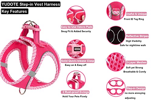 YUDOTE Step-in Reflective Harness Easy-on Easy-off 2-Layer Soft Mesh Vest with ID Tag Holder for Medium Dogs Daily Use,Hot Pink - Image 2
