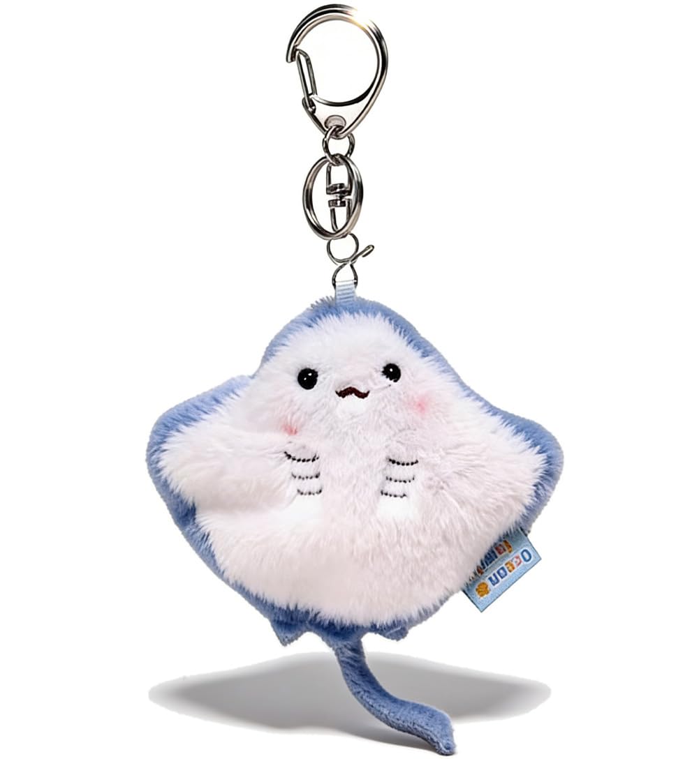 Jenmex Ocean Animal Plush Keychain,Cute Sea Creature Bag Charm for Backpack Purse Keys,Stingray Keychain,Ocean Themed Gift
