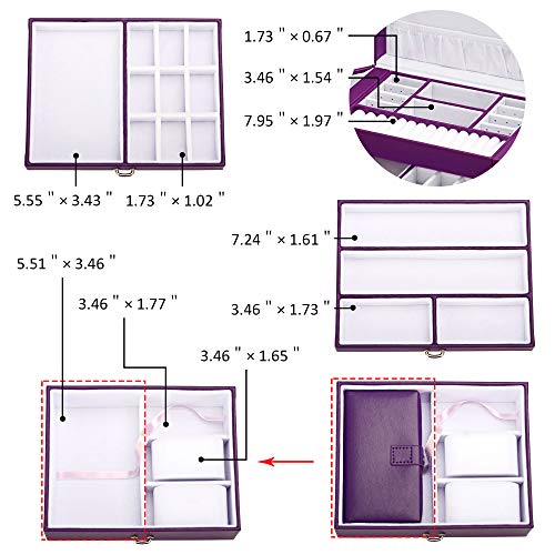 Kendal Leather Jewelry Box for Women- Elegant Velvet Purple Jewelery Storage Jewellery Organizer with Travel Case and Lock for Necklace Earrings Rings,Anniversary Birthday Gifts for Women Girls