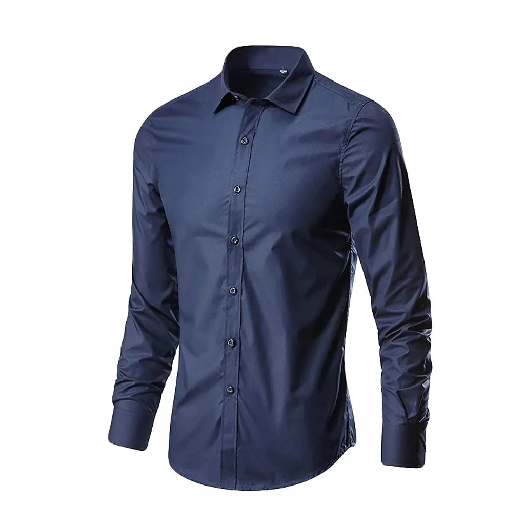 Ropa de Hombre Camisas Camisa de Manga Larga Casual Slim Fit Social Dress Tops Camisas de Talla Grande (Color : Blue, Size : XL Code)
