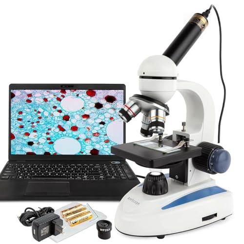 Image of AmScope M158C-E5 40X-1000X Biology Science All-Metal Optical Glass Lens Student Microscope with 5MP Digital Camera
