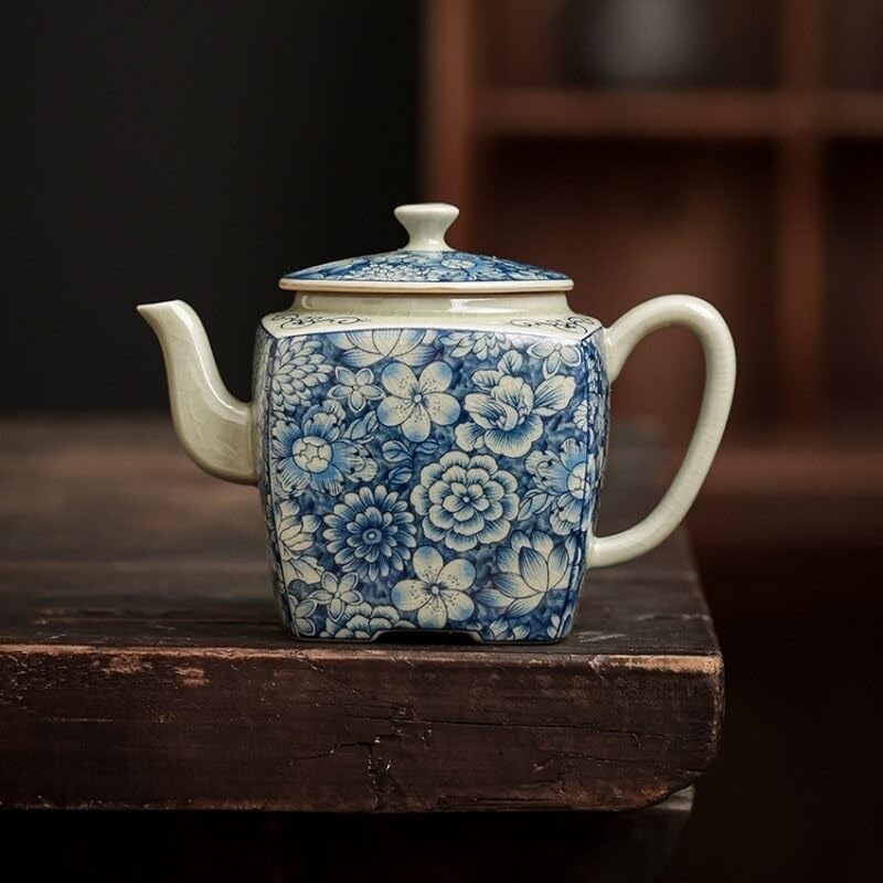 Ceramiczny czajnik w kolorze niebieskim i białym, czajniczek i zestaw do herbaty, domowy zestaw do herbaty w stylu retro, chiński zestaw do ceremonii parzenia herbaty