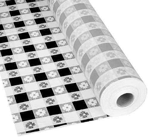Schorin Plastic Party Banquet Table Cover Roll - 300 ft. x 40 in. - Disposable Vinyl Tablecloth (Black Gingham)