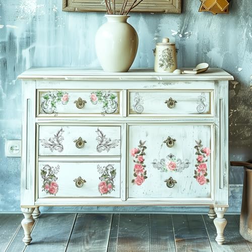 INFUNLY 3 Sheet Floral Baroque Rub on Transfers for Crafts 6x12 Flower Wreath Furniture Rub on Transfer Stickers Vintage Rub on Floral Transfer Decals Waterproof for Wood Glass Scrapbook DIY Paper - Image 4