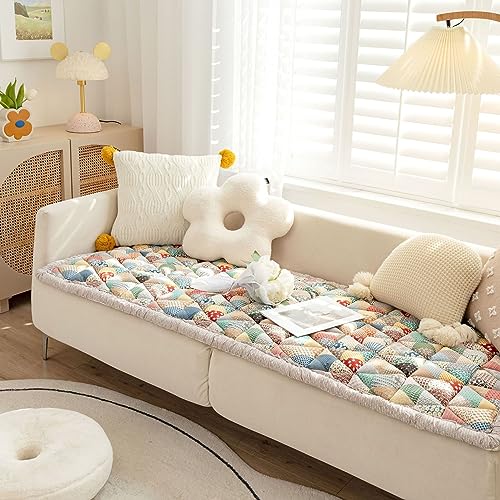 Housse de canapé en coton pour baie vitrée et tapis de sol patchwork cocooning